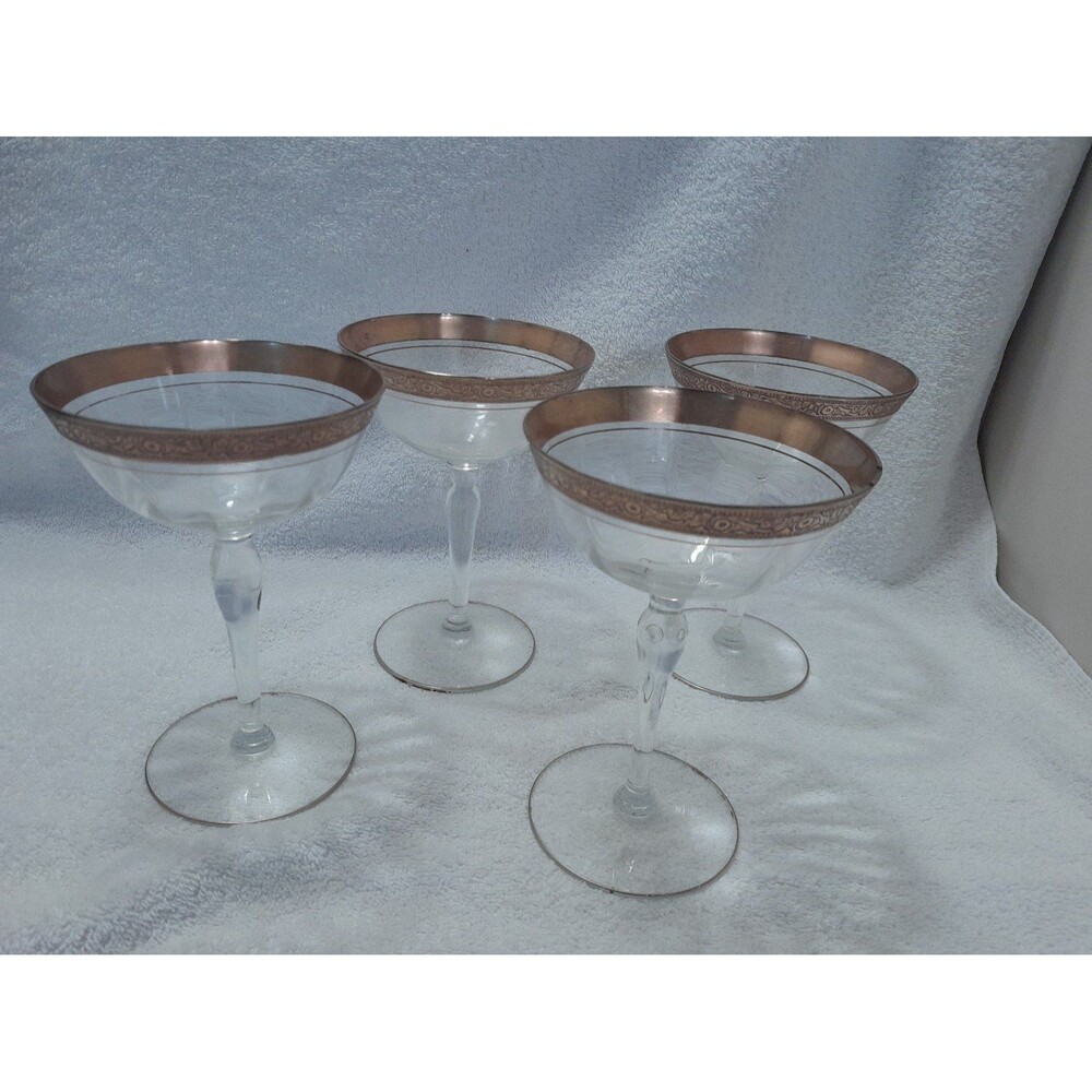 Tiffin-Franciscan 24 K Gold Rimmed 4 Champagne Glasses